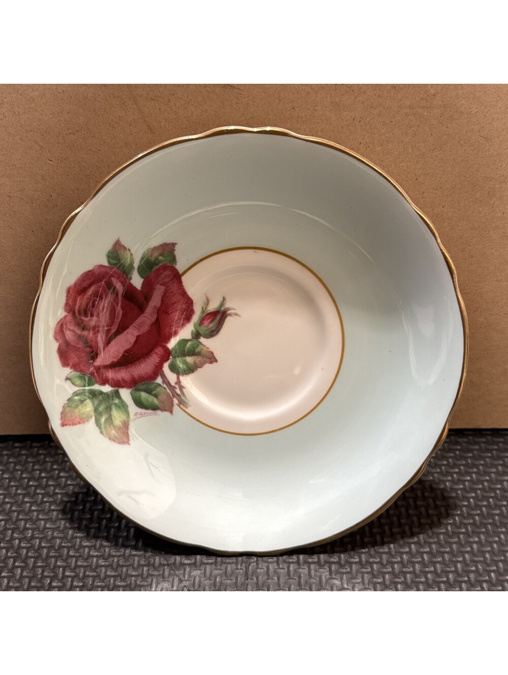 Vintage Paragon Saucer Signed R. Johnson Floating Rose Double Warrant